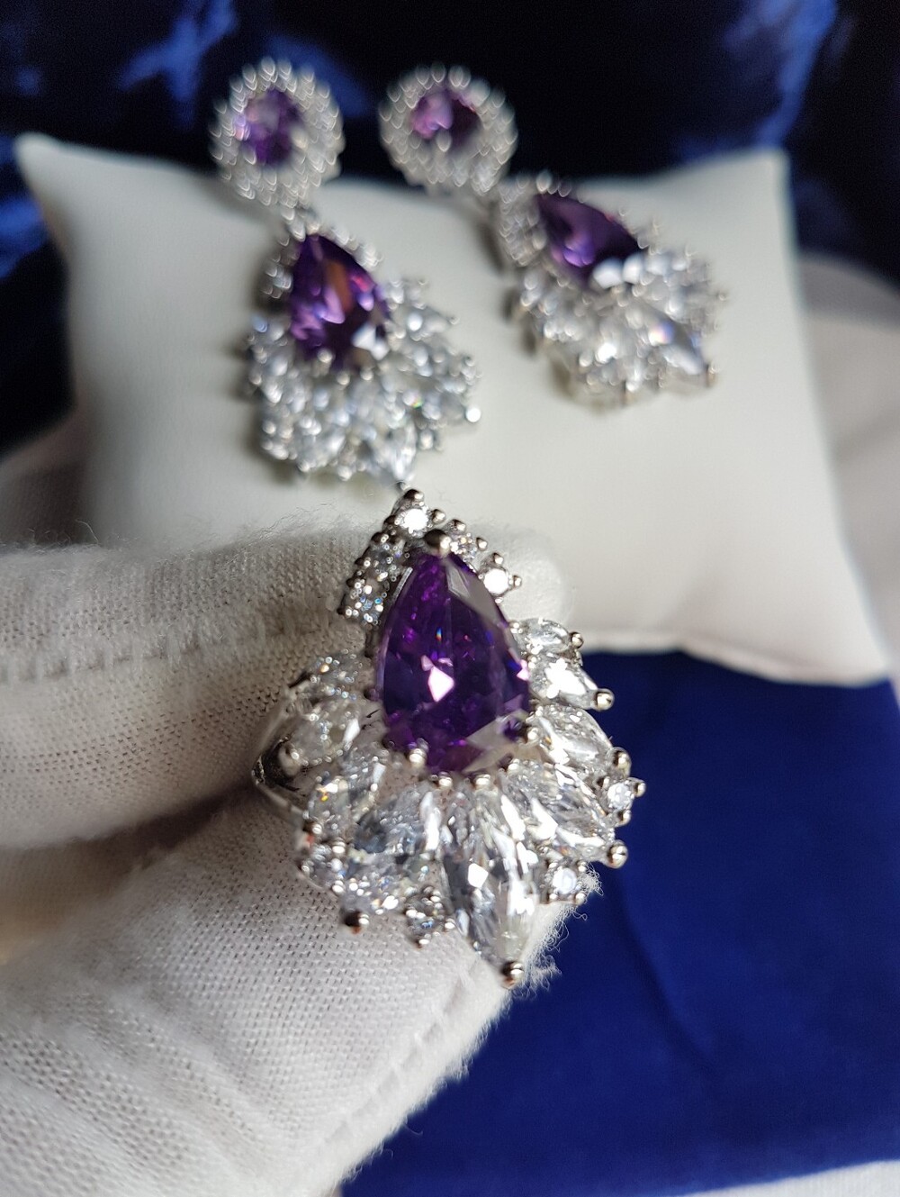 Swarovski Elements 925 Sterling Silver Amethyst Purple Marquis Ring NEW